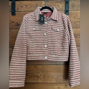 Shinestar Houndstooth Tweed Cropped Jacket